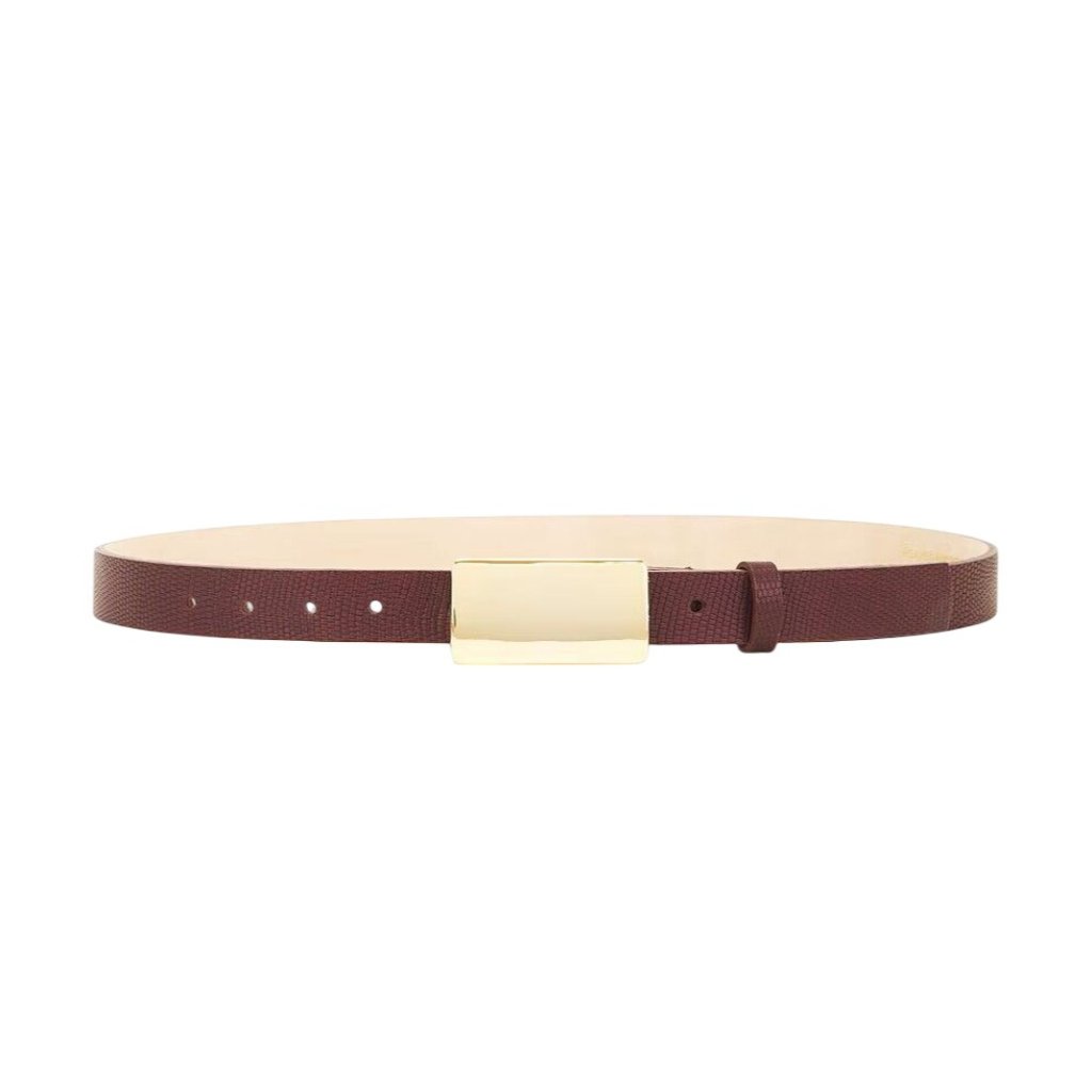 Heaven Mayhem Plate Belt In Gold & Burgundy Small Womens Leather Buckle